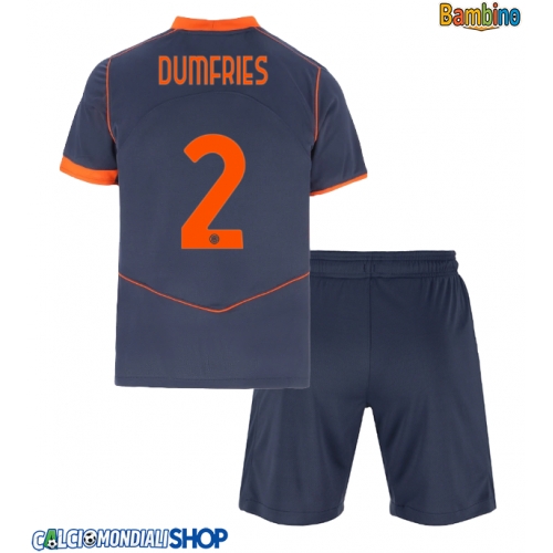 Maglie da calcio Inter Milan Denzel Dumfries #2 Terza Maglia Bambino 2025-26 Manica Corta + Pantaloni corti)